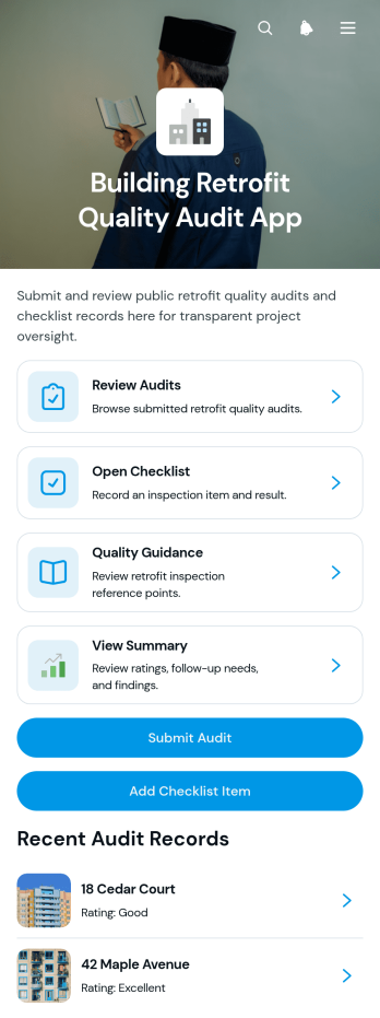 Building Retrofit Quality Audit App Template