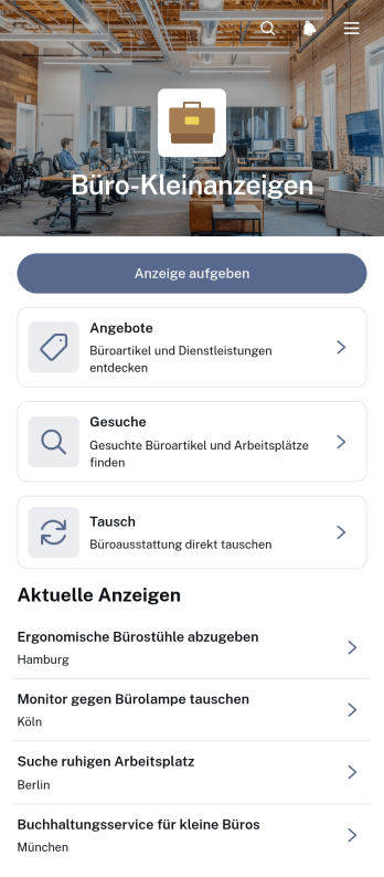 Büro-Kleinanzeigen-App