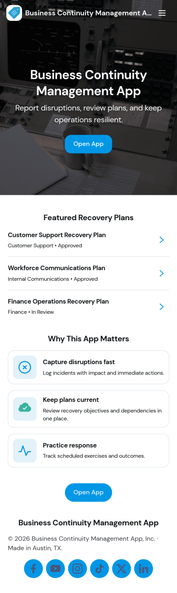 Business Continuity Management App Template