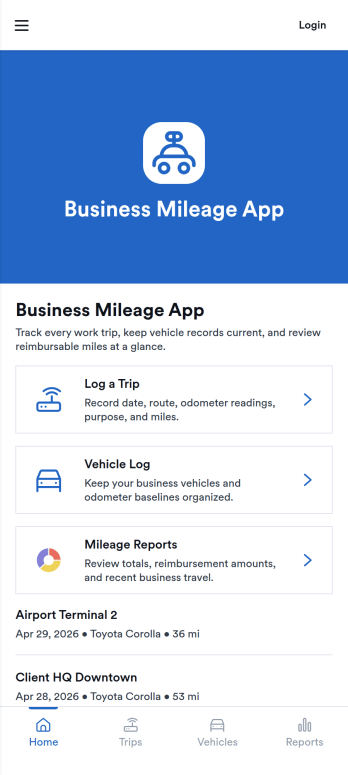 Business Mileage App Template
