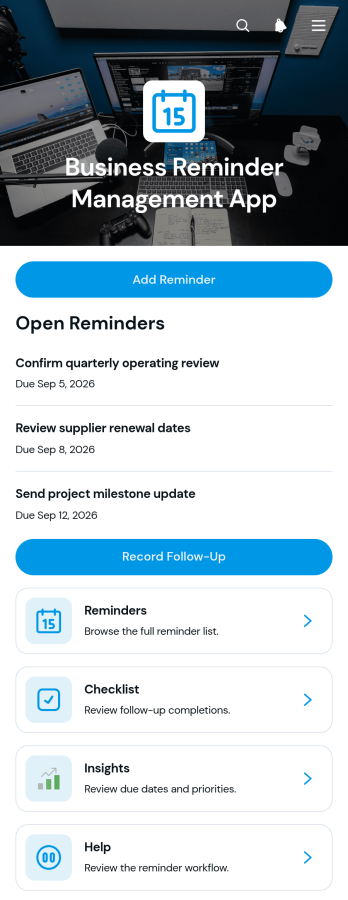 Business Reminder Management App Template