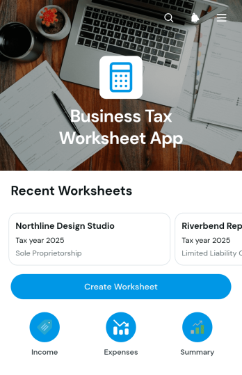 Business Tax Worksheet App Template