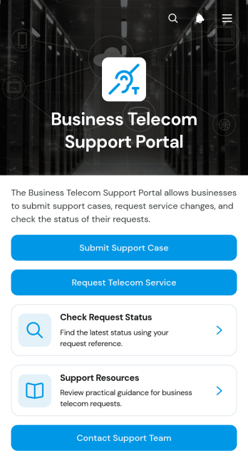 Business Telecom Support Portal App Template