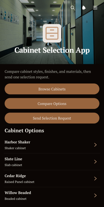 Cabinet Selection App Template