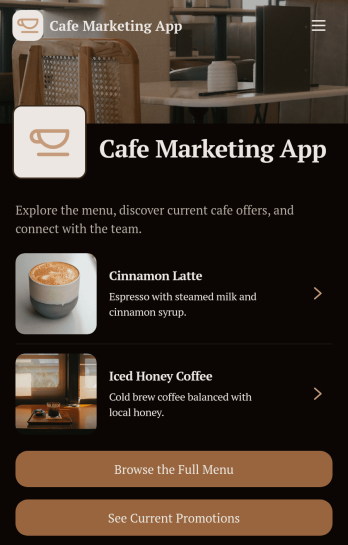 Cafe Marketing App Template