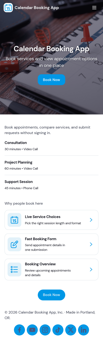 Calendar Booking App Template
