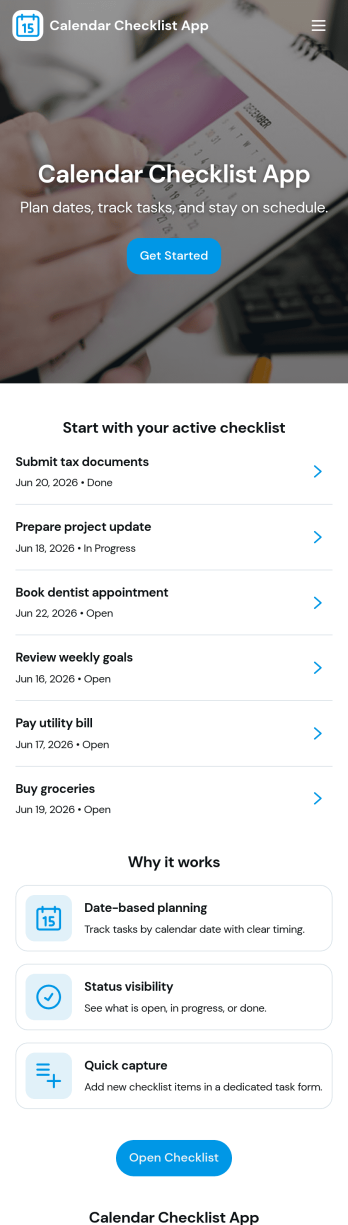 Calendar Checklist App Template