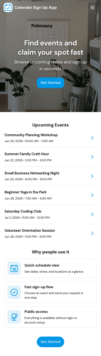 Calendar Sign Up App Template