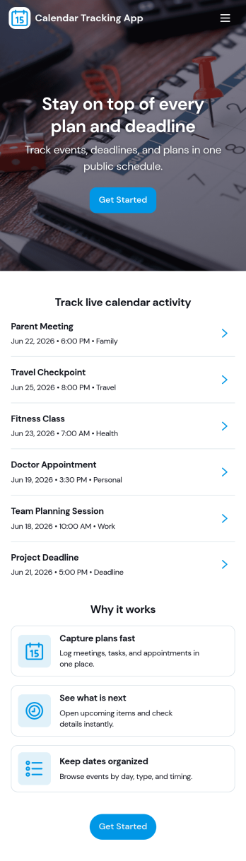 Calendar Tracking App Template