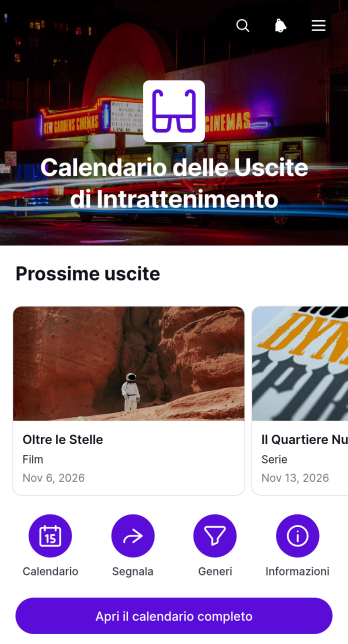 Calendario delle Uscite di Intrattenimento
