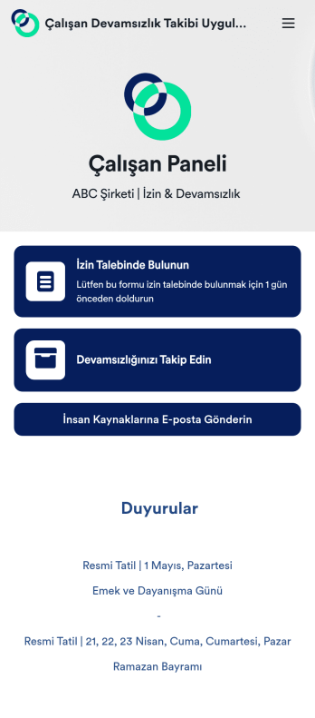 Çalışan Devamsızlık Takibi Uygulama Șablonu