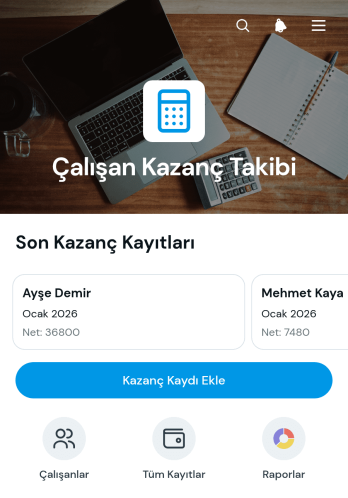 Çalışan Kazanç Takip Uygulama Șablonu