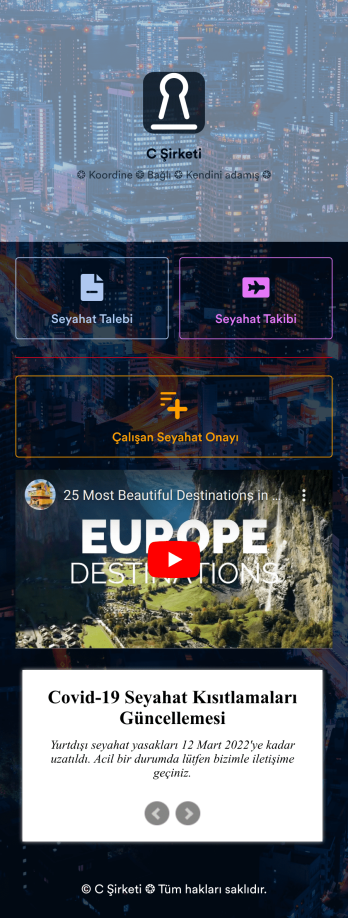 Çalışan Seyahat Yönetimi Uygulaması Template