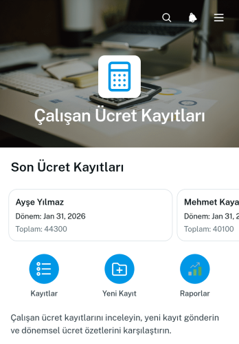 Çalışan Ücret Kayıtları Uygulama Șablonu