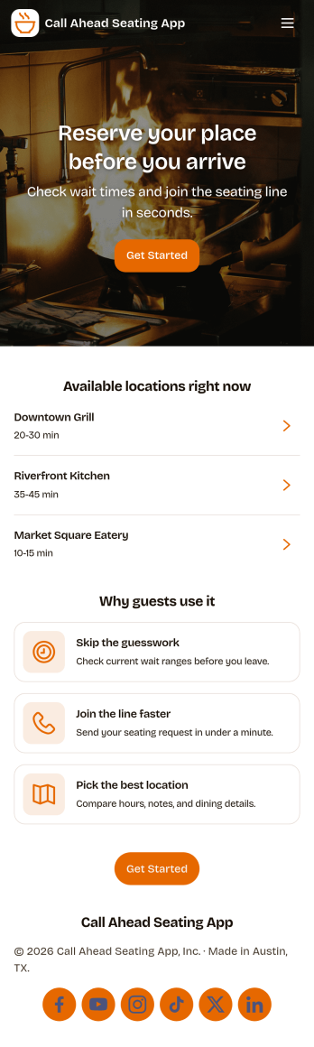 Call Ahead Seating App Template