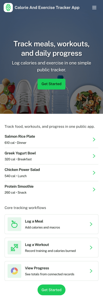Calorie and Exercise Tracker App Template