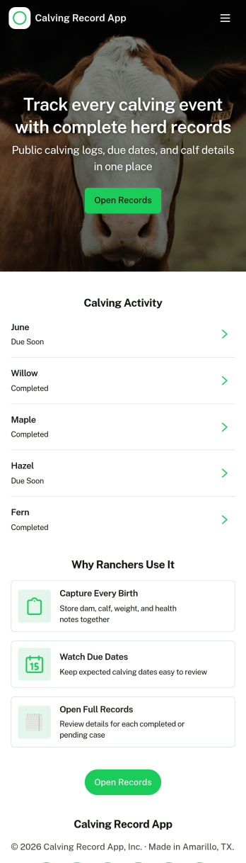 Calving Record App Template