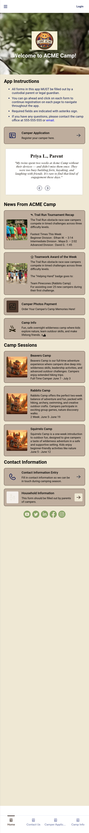 Camp Registration App Template