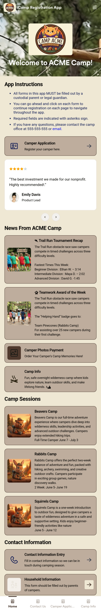 Camp Registration App Template