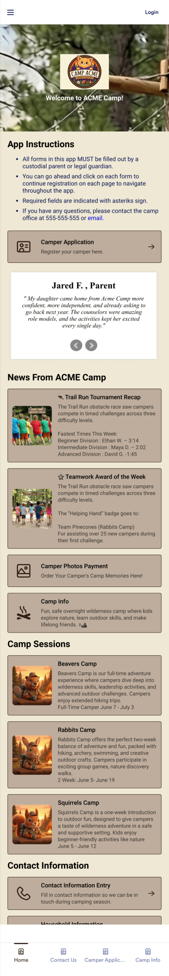 Camp Registration App Template