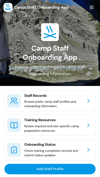 Camp Staff Onboarding App Template