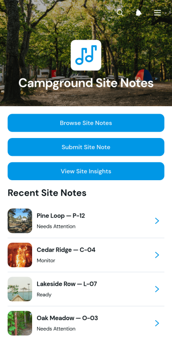 Campground Site Notes App Template