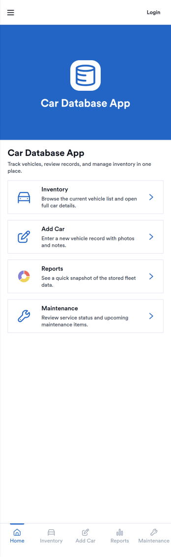 Car Database App Template