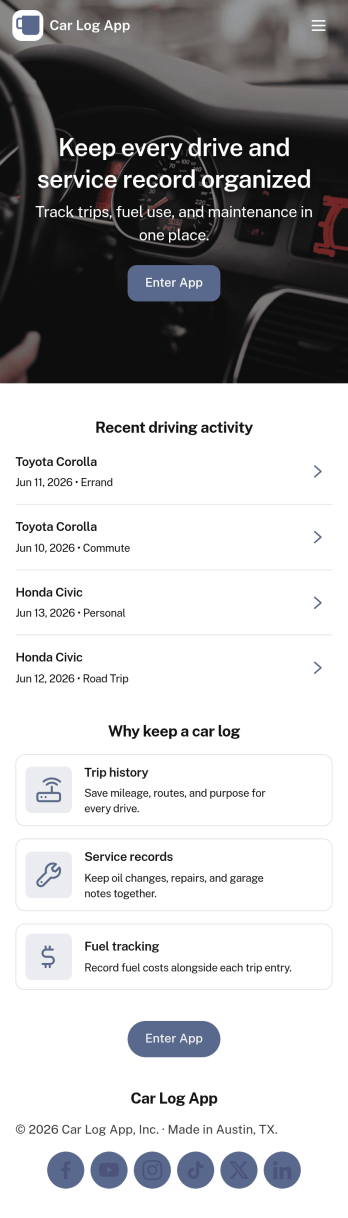 Car Log App Template