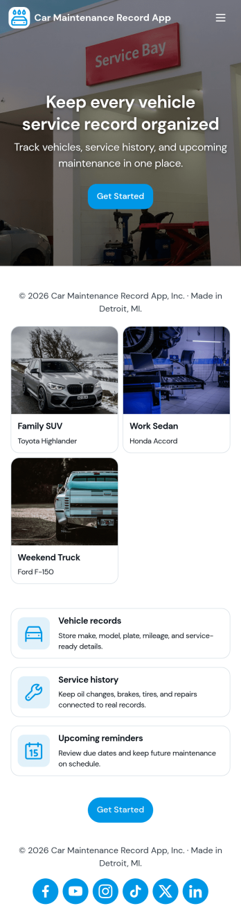 Car Maintenance Record App Template