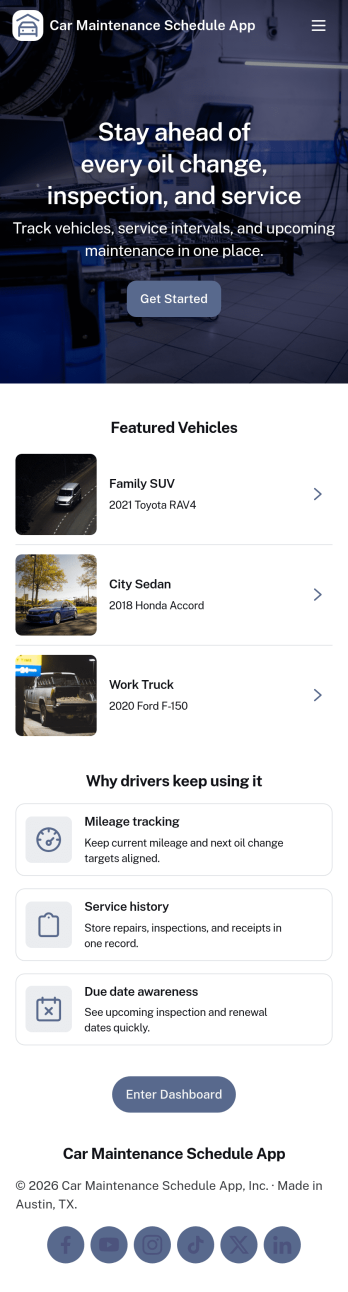 Car Maintenance Schedule App Template