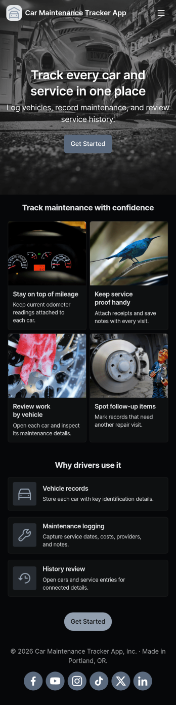 Car Maintenance Tracker App Template