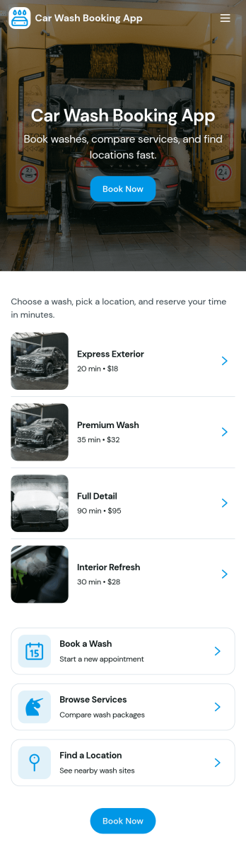 Car Wash Booking App Template