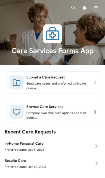Care Services Forms App Template
