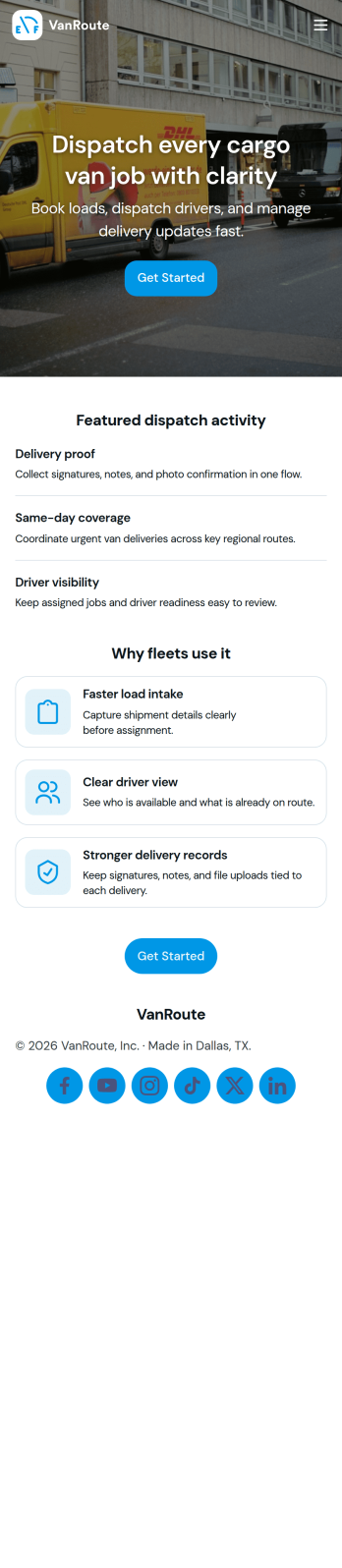 Cargo Van Dispatch App Template