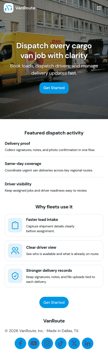 Cargo Van Dispatch App Template