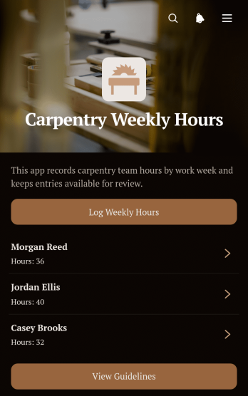 Carpentry Weekly Hours App Template