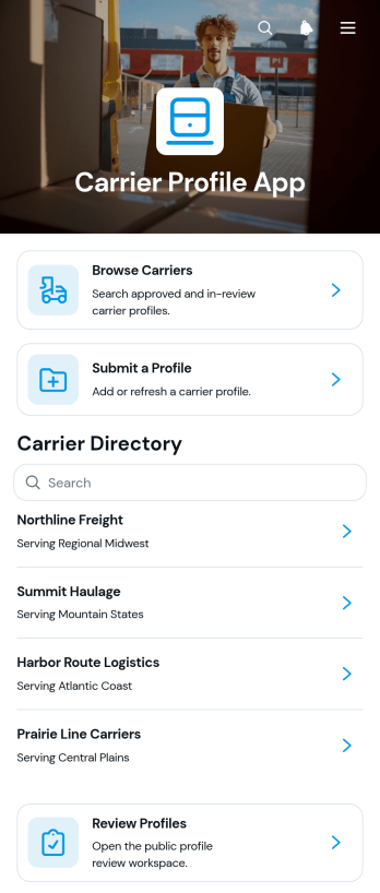 Carrier Profile App Template
