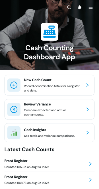 Cash Counting Dashboard App Template