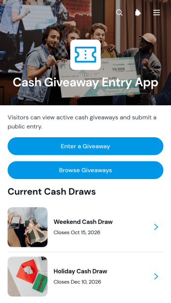 Cash Giveaway Entry App Template