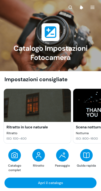 Catalogo delle Impostazioni della Fotocamera
