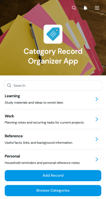 Category Record Organizer App Template