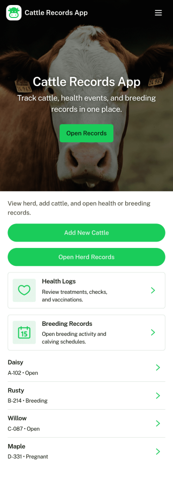Cattle Records App Template