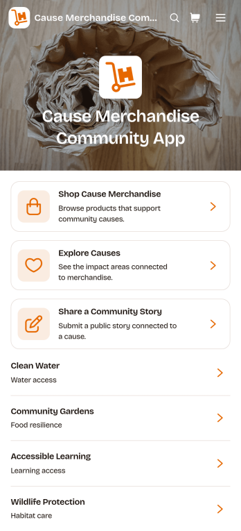 Cause Merchandise Community App Template