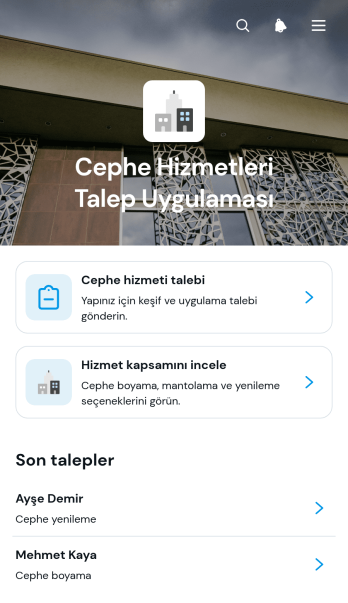 Cephe Hizmetleri Talep Uygulama Șablonu