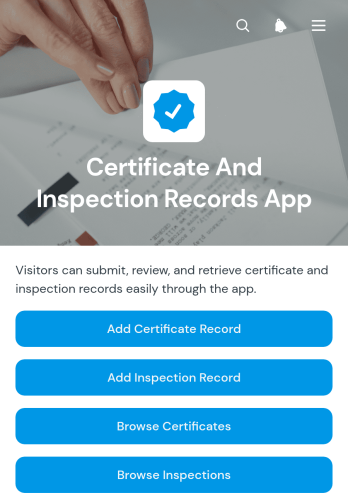 Certificate And Inspection Records App Template