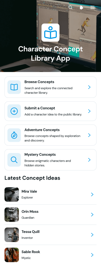 Character Concept Library App Template