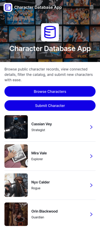 Character Database App Template