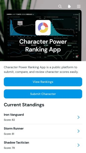 Character Power Ranking App Template