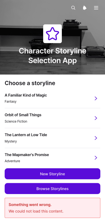 Character Storyline Selection App Template