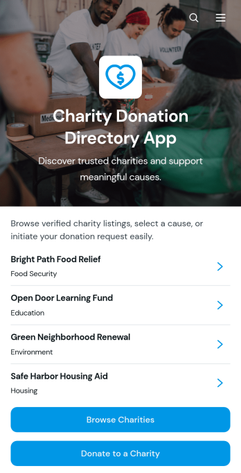 Charity Donation Directory App Template
